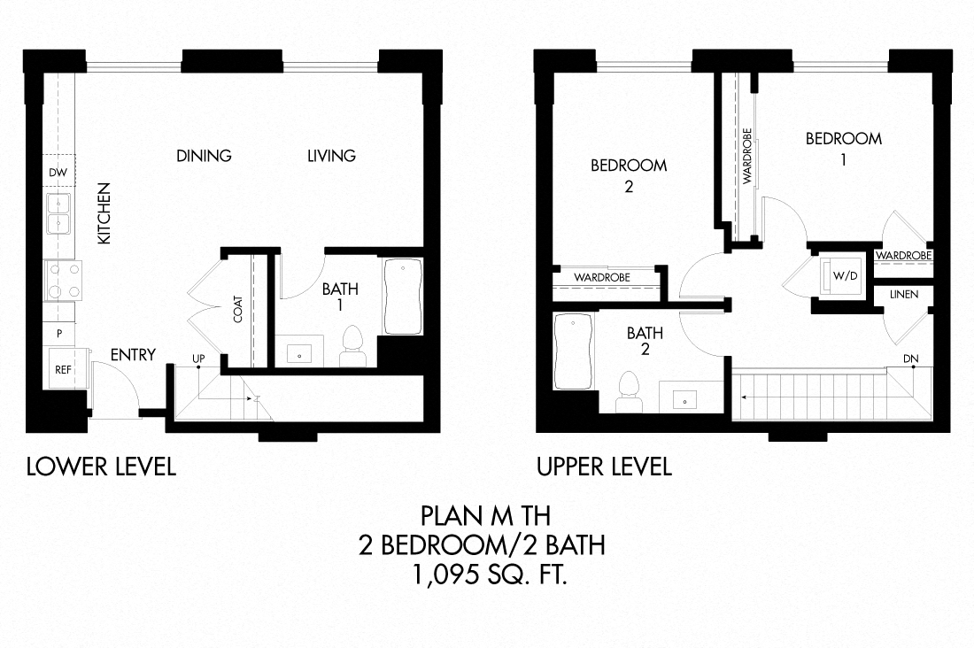 Floor plan for 2 beds, 2 baths, 1091 sqft